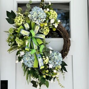 Large Blue and Green Hydrangea Wreath